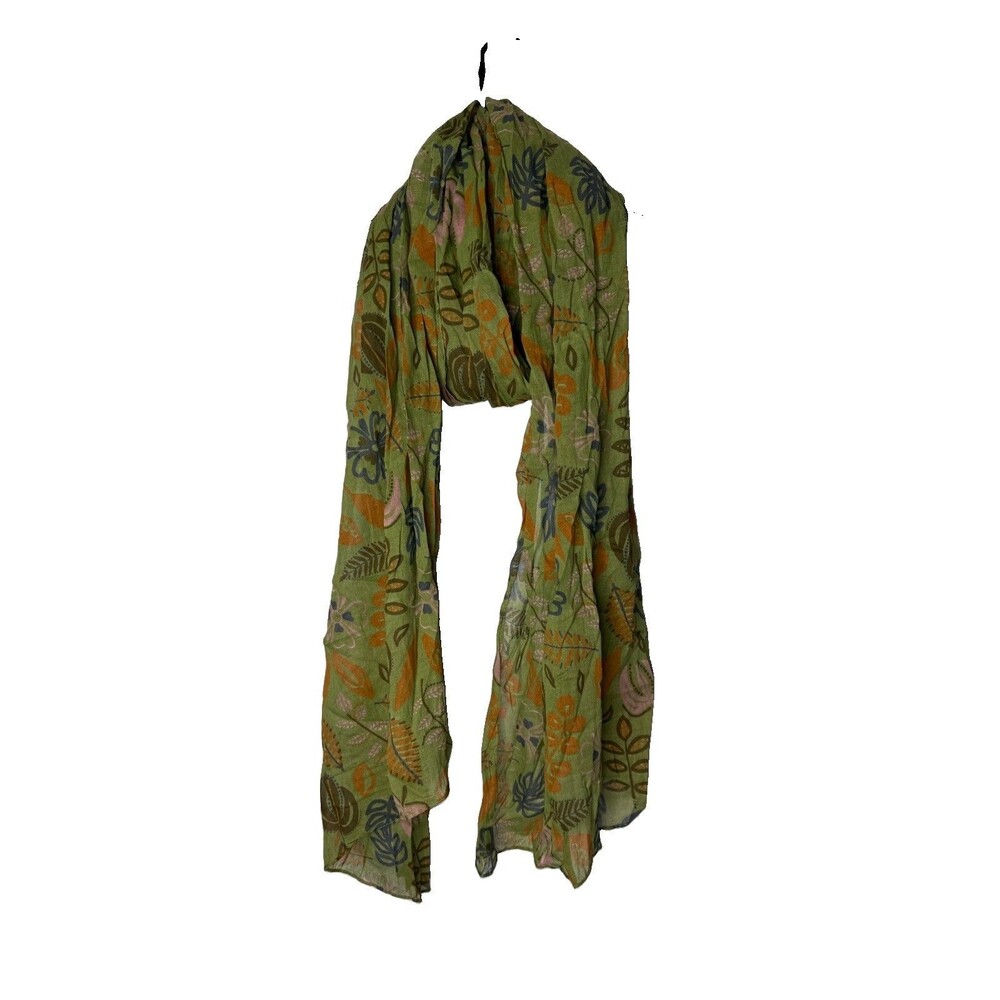 Gudrun Sjoden Scarf Green One Size Black White Floral Organic Cotton